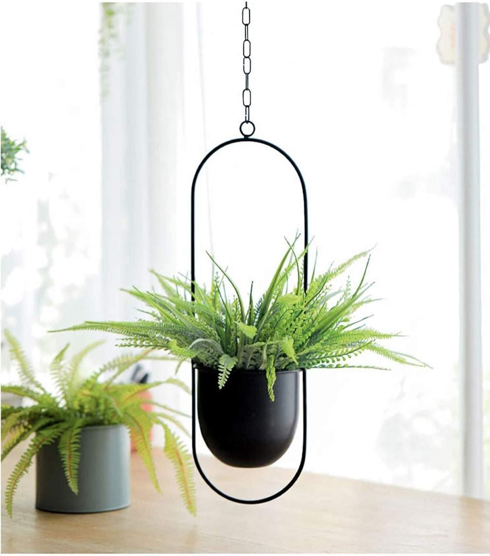 2-Pack Mid-century Modern Hanging Planter, Black Metal