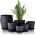 8 Pack Plant Pots Indoor, 19/17.5/16.5/16/14/13/11.5/10cm Stripe Grooves Plastic Flower Pots with Drainage Holes