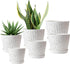 8 Pack Plant Pots Indoor, 19/17.5/16.5/16/14/13/11.5/10cm Stripe Grooves Plastic Flower Pots White Pebble Dash