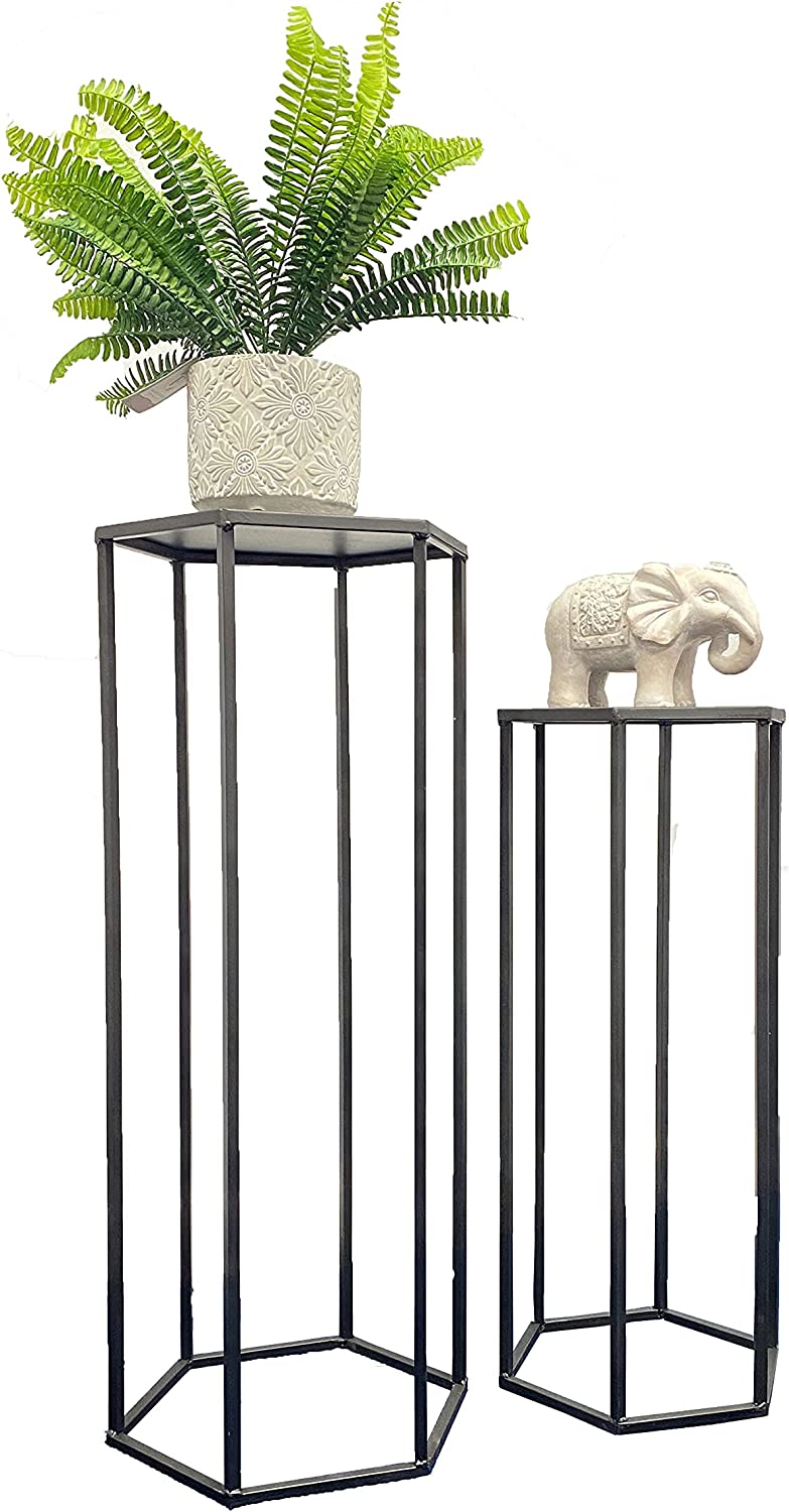 set of 2 Metal Plant Stand Black Nesting Display Table