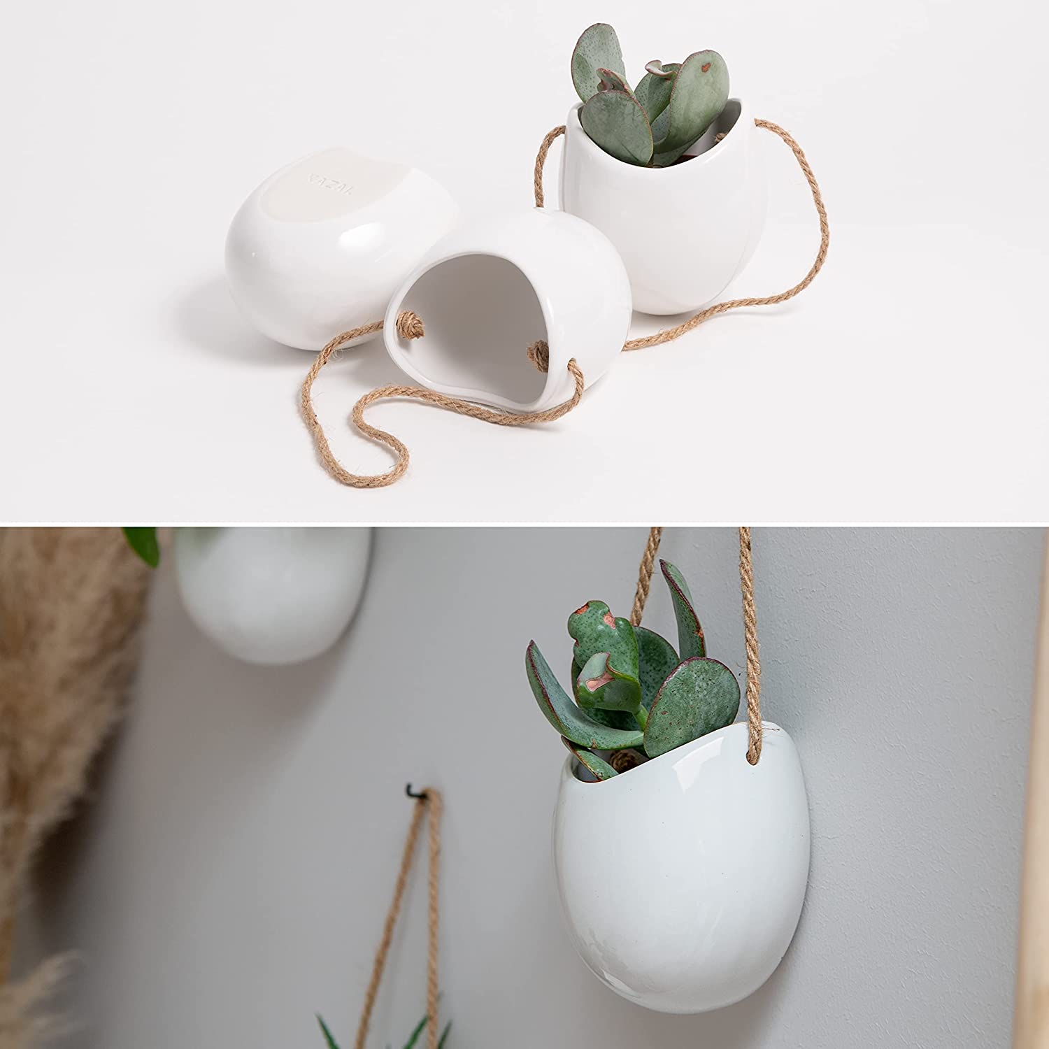 Hanging Ceramic Plant Pots, 3 Pieces, for Succulents